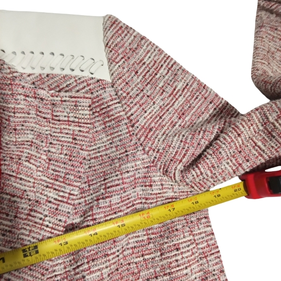 Etcetera Pink White Tweed Long Sleeve Collarless Jacket Contrast Trim Zip Pocket - Picture 6 of 8